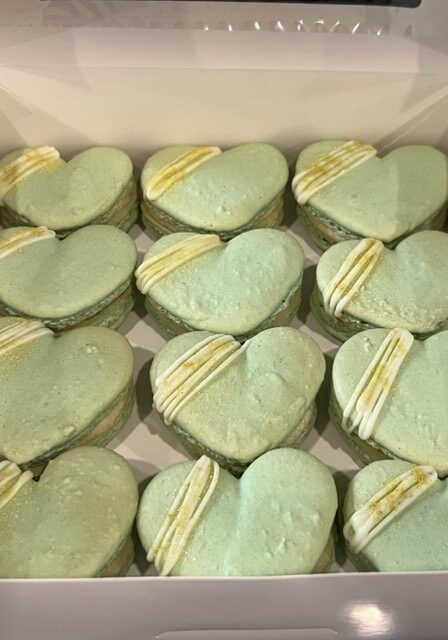 Pastel Green Heart Macarons for wedding (Feb 21 2022)